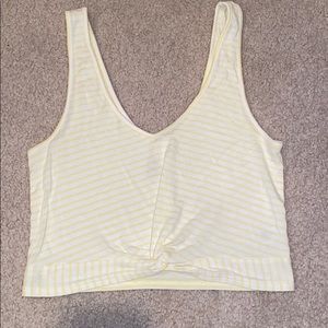 Me to We yellow striped knot front cropped tank